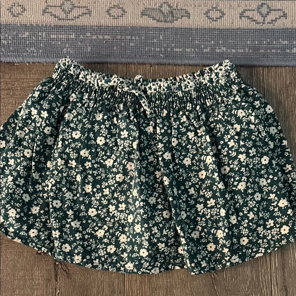 Green Floral Elastic Waist Mini Skirt